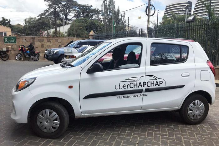 A vehicle of Uber operating taxi is seen at a parking lot in Nairobi, Kenya February 12, 2018.