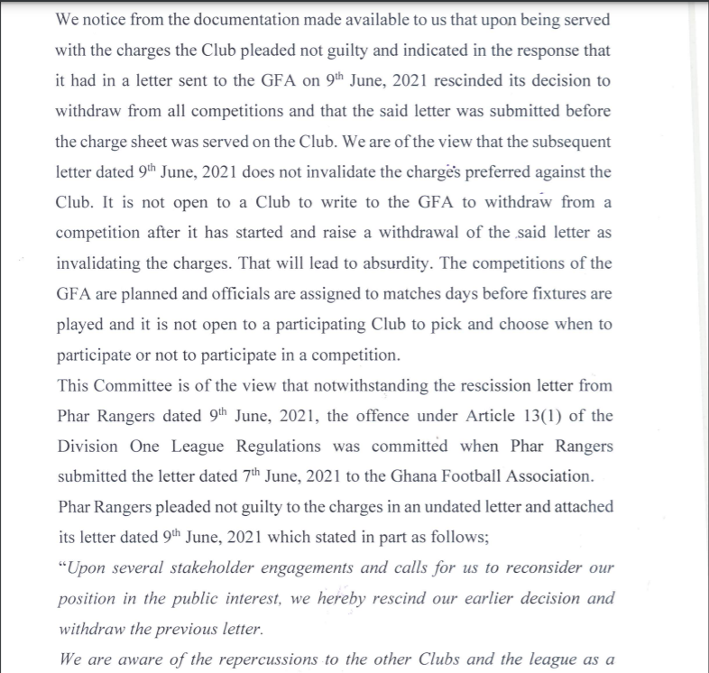 Ruling by Appeals Committee of GFA