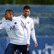 Lionel Messi with Kylian Mbappe. PSG play Club Brugge in their Champions League opener on Wednesday