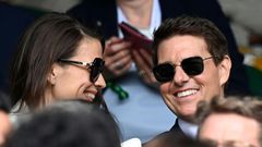 US actor Tom Cruise (right) watches the women's singles final at Wimbledon