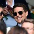 US actor Tom Cruise (right) watches the women's singles final at Wimbledon