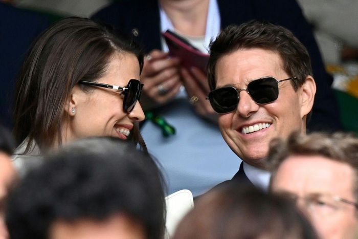 US actor Tom Cruise (right) watches the women's singles final at Wimbledon