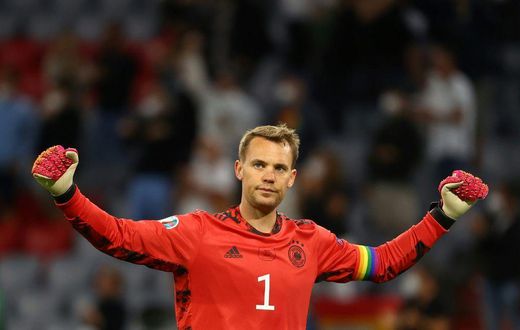 Germany goalkeeper Manuel Neuer celebrates reaching the last 16 of Euro 2020