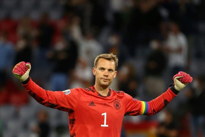 Germany goalkeeper Manuel Neuer celebrates reaching the last 16 of Euro 2020