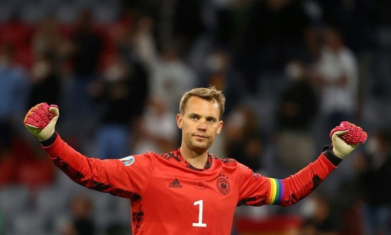 Germany goalkeeper Manuel Neuer celebrates reaching the last 16 of Euro 2020