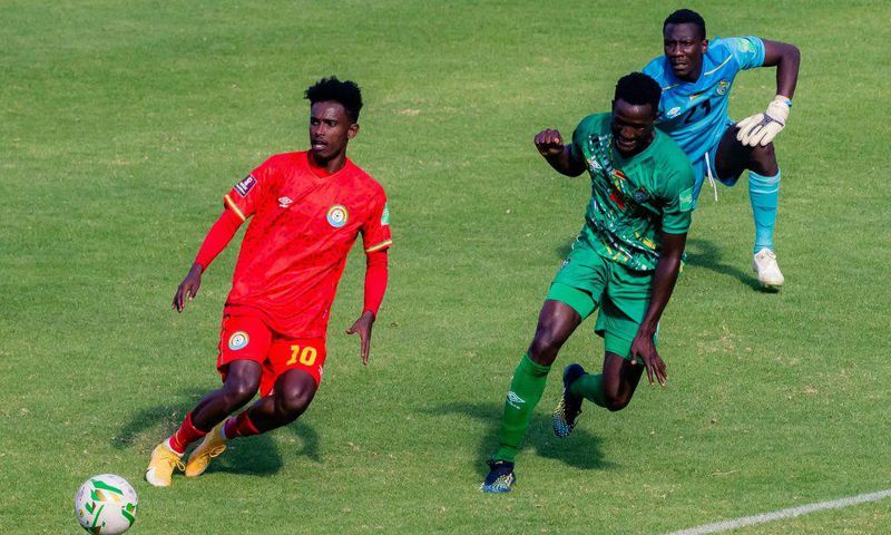 Abubeker Nasir (L) equalises for Ethiopia in a 1-1 draw against Zimbabwe in a World Cup qualifier in Harare on Sunday.