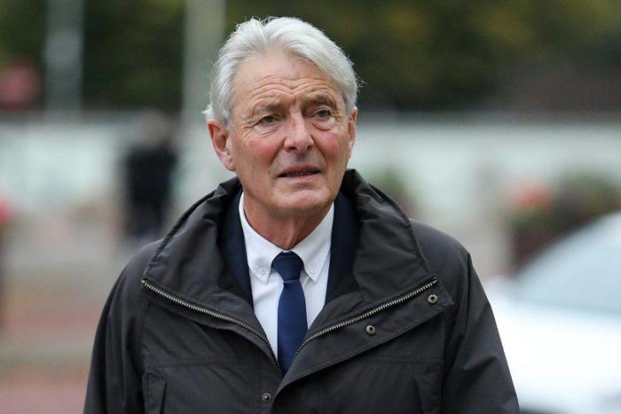 David Henderson, pictured arriving at the Cardiff Crown Court on October 18, 2021, is accused of endangering the safety of the plane carrying Argentine footballer Emiliano Sala
