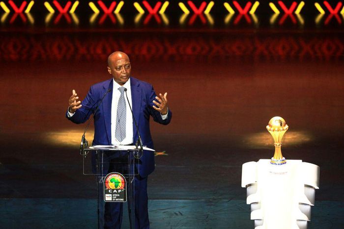 CAF president Patrice Motsepe speaks during the Africa Cup of Nations draw ceremony in Yaounde, Cameroon, on Tuesday