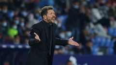 Atletico Madrid coach Diego Simeone was sent off in his team's 2-2 draw with Levante on Thursday.