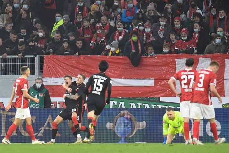 Jesper Lindstrom celebrated his first Bundesliga goal against Freiburg on Sunday