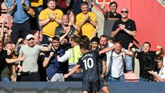 Wolves forward Raul Jimenez celebrates scoring against Southampton
