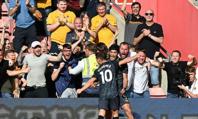 Wolves forward Raul Jimenez celebrates scoring against Southampton