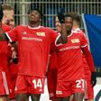 Union Berlin's Nigerian forward Taiwo Awoniyi (C) has been on sizzling form