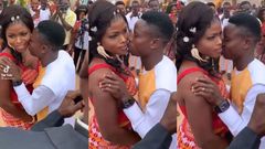 Groom chases grim-faced bride with a kiss like Billy goat but she refused