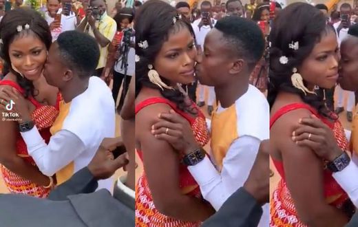 Groom chases grim-faced bride with a kiss like Billy goat but she refused