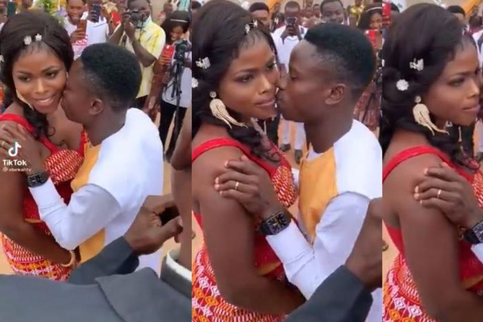 Groom chases grim-faced bride with a kiss like Billy goat but she refused