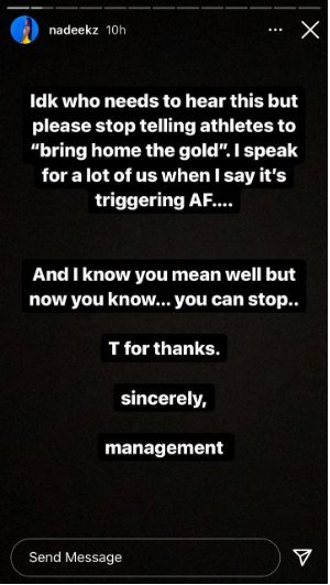 Nadia's Instagram story