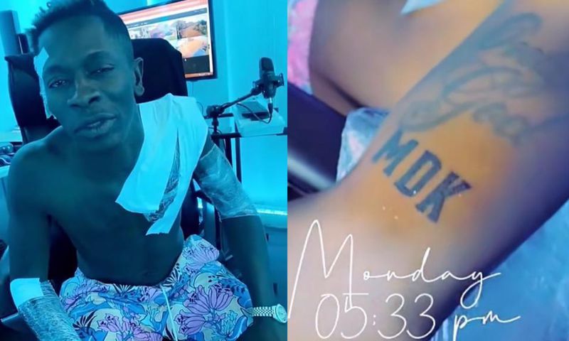 Shatta Wale tattoos Medikal's name on his body (WATCH)