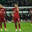 France defender Lucas Hernandez (C) and his Bayern Munich team-mates look shell-shocked after losing at Moenchengladbach on Wednesday