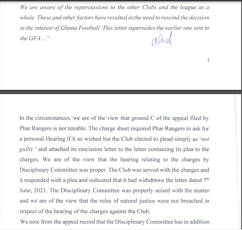 Ruling by Appeals Committee of GFA