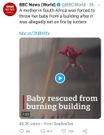 Heart-stopping moment a baby is thrown from burning story building in South Africa