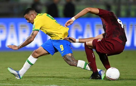 Manchester City forward Gabriel Jesus (left) had a quiet game for Brazil against Venezuela and was substituted in the seoncd half