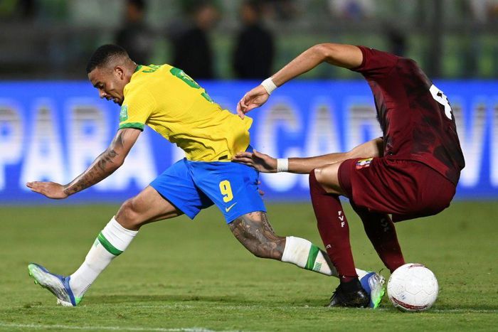 Manchester City forward Gabriel Jesus (left) had a quiet game for Brazil against Venezuela and was substituted in the seoncd half