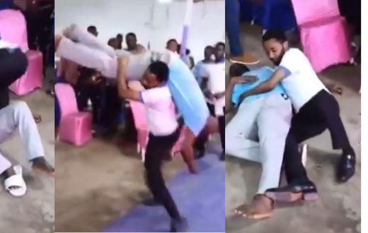 Church members look on as pastor ‘molests’ tall man in church to cast out evil spirit