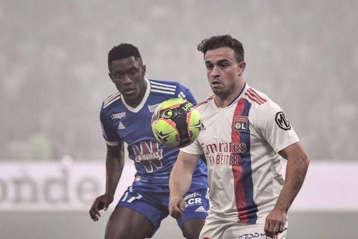Swiss winger Xherdan Shaqiri (R) made his first appearance for Lyon since joining from Liverpool