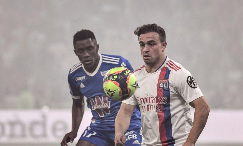 Swiss winger Xherdan Shaqiri (R) made his first appearance for Lyon since joining from Liverpool