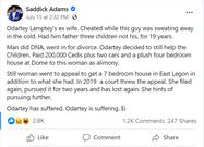 Saddick Adams' Facebook post