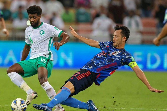 Japan's Maya Yoshida (R) was involved in a confrontation with Saudi Arabia fans after his side's 1-0 qualifying defeat