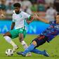 Japan's Maya Yoshida (R) was involved in a confrontation with Saudi Arabia fans after his side's 1-0 qualifying defeat
