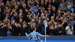 Manchester City's Jack Grealish celebrates scoring against Leipzig