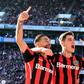 Leverkusen's Czech forward Patrik Schick (R) scored four goals on Saturday