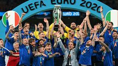 Italy captain Chiellini raises the European Championship trophy