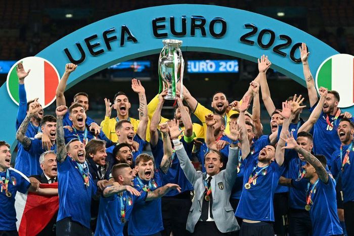 Italy captain Chiellini raises the European Championship trophy