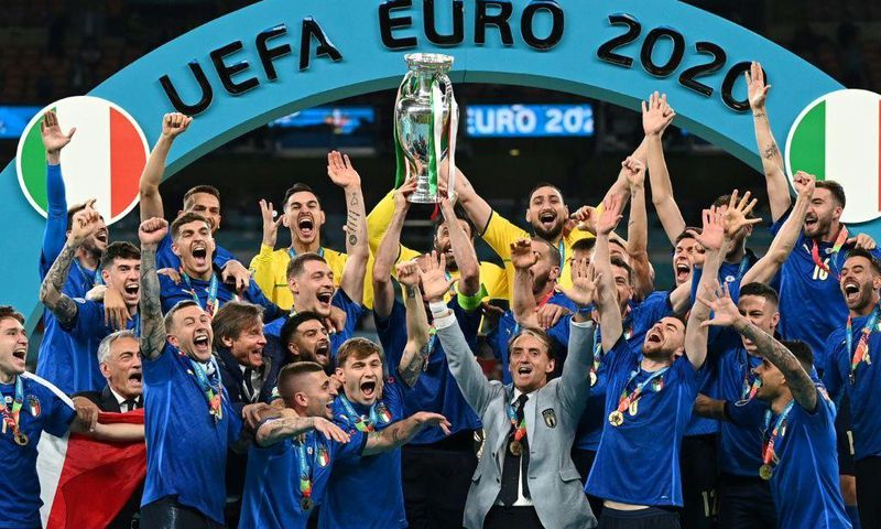 Italy captain Chiellini raises the European Championship trophy