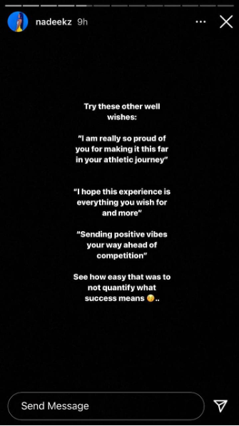 Nadia's Instagram story