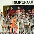 Julian Nagelsmann (back row, far left) celebrates winning the German Super Cup with Bayern Munich