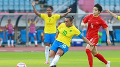 Landmark goal: Brazil's Marta scores the opening goal against China in in Miyagi