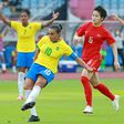 Landmark goal: Brazil's Marta scores the opening goal against China in in Miyagi