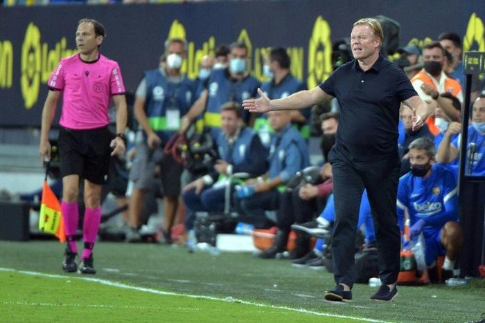 Ostentatious protests: Ronald Koeman's sideline behaviour earned him a red card at Cadiz and a two-match ban