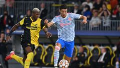 Cristiano Ronaldo battles with Mohamed Ali Camara during Manchester United's defeat against Young Boys