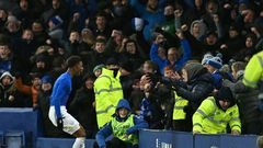 Demarai Gray (left)scored Everton's stoppage time winner against Arsenal
