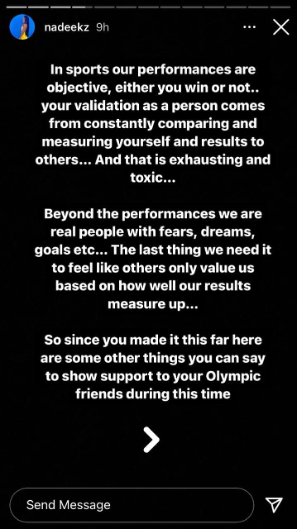 Nadia's Instagram story