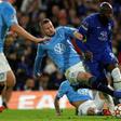 Malmo defender Lasse Nielsen fouls Chelsea striker Romelu Lukaku