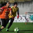 Players of Afghanistan national women's youth football team attend a training session on the outskirts of Lisbon where they have found safe haven after escaping from the Taliban