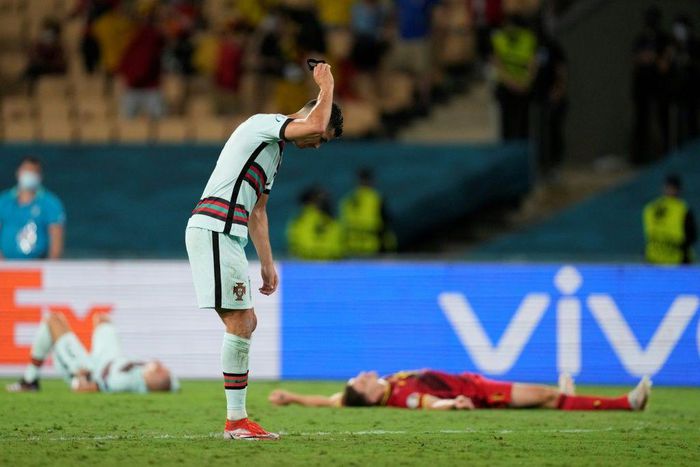 Portugal's Cristiano Ronaldo threw his captain's armband on the ground after the Belgium loss