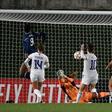 Marie-Antoinette Katoto (L) scores the opener for PSG against Real Madrid